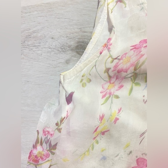 Tendenze Italy Silk Sleeveless Ruffle Hem Floral Top Ivory/Multi Pastel, Sz S - Picture 12 of 12